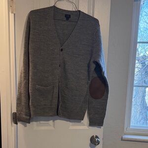 J. Crew Men's Charcoal Cardigan with Brown Elbow Patches